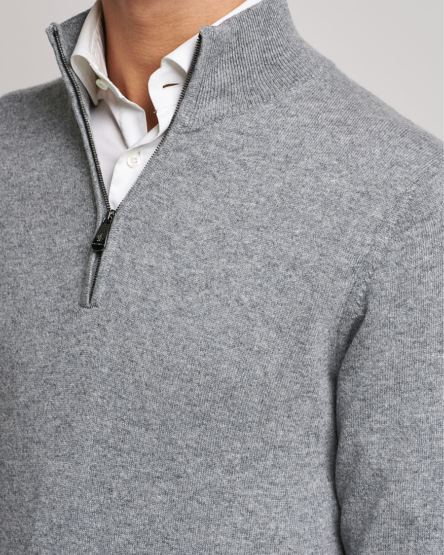 Men | Sweaters & Knitwear | Piacenza Cashmere | Cashmere Half Zip Sweater Light Grey