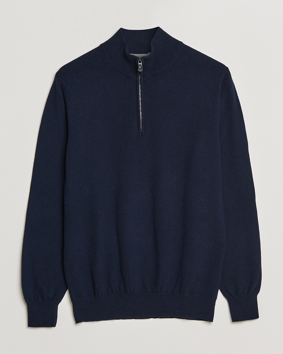 Men | Sweaters & Knitwear | Piacenza Cashmere | Cashmere Half Zip Sweater Navy