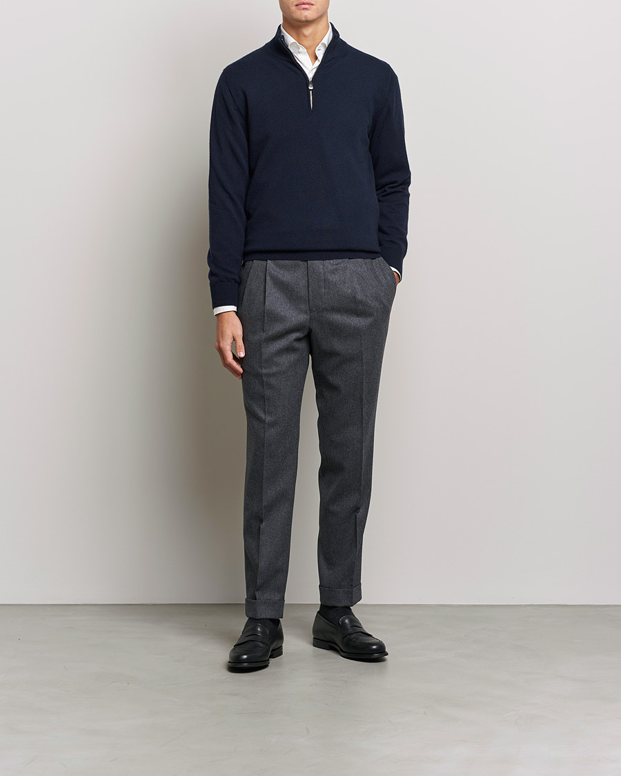 Men | Sweaters & Knitwear | Piacenza Cashmere | Cashmere Half Zip Sweater Navy