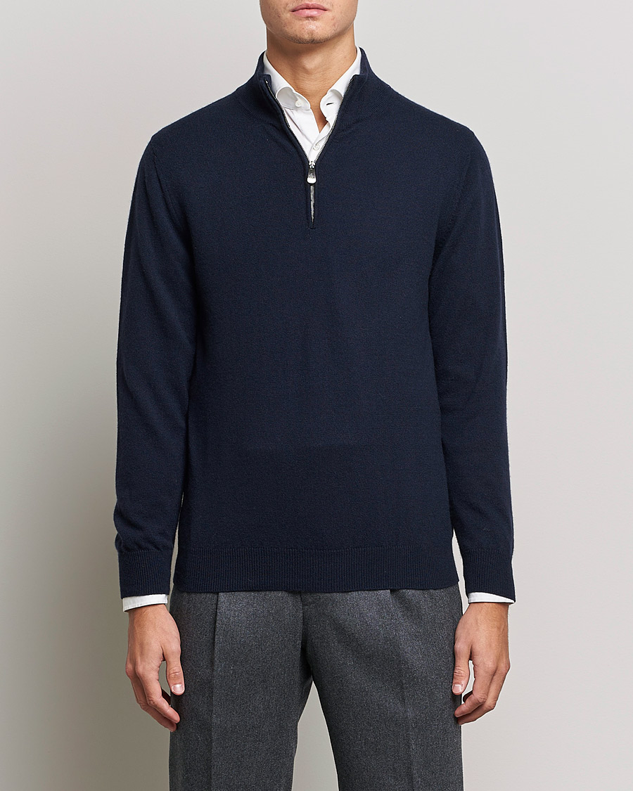 Men | Sweaters & Knitwear | Piacenza Cashmere | Cashmere Half Zip Sweater Navy