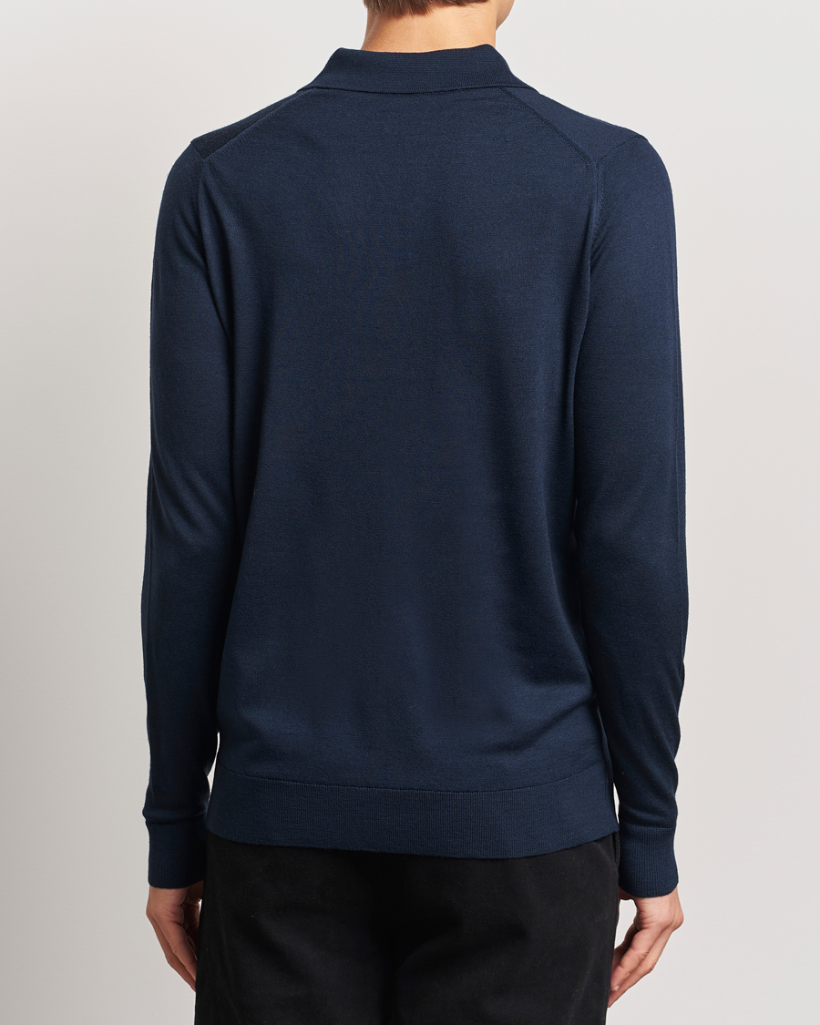 Men | Sweaters & Knitwear | Sunspel | Long Sleeve Polo Navy