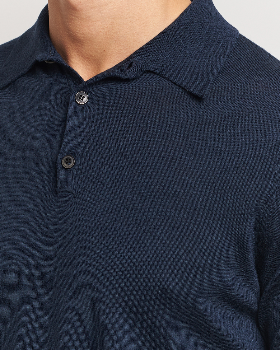 Men | Sweaters & Knitwear | Sunspel | Long Sleeve Polo Navy