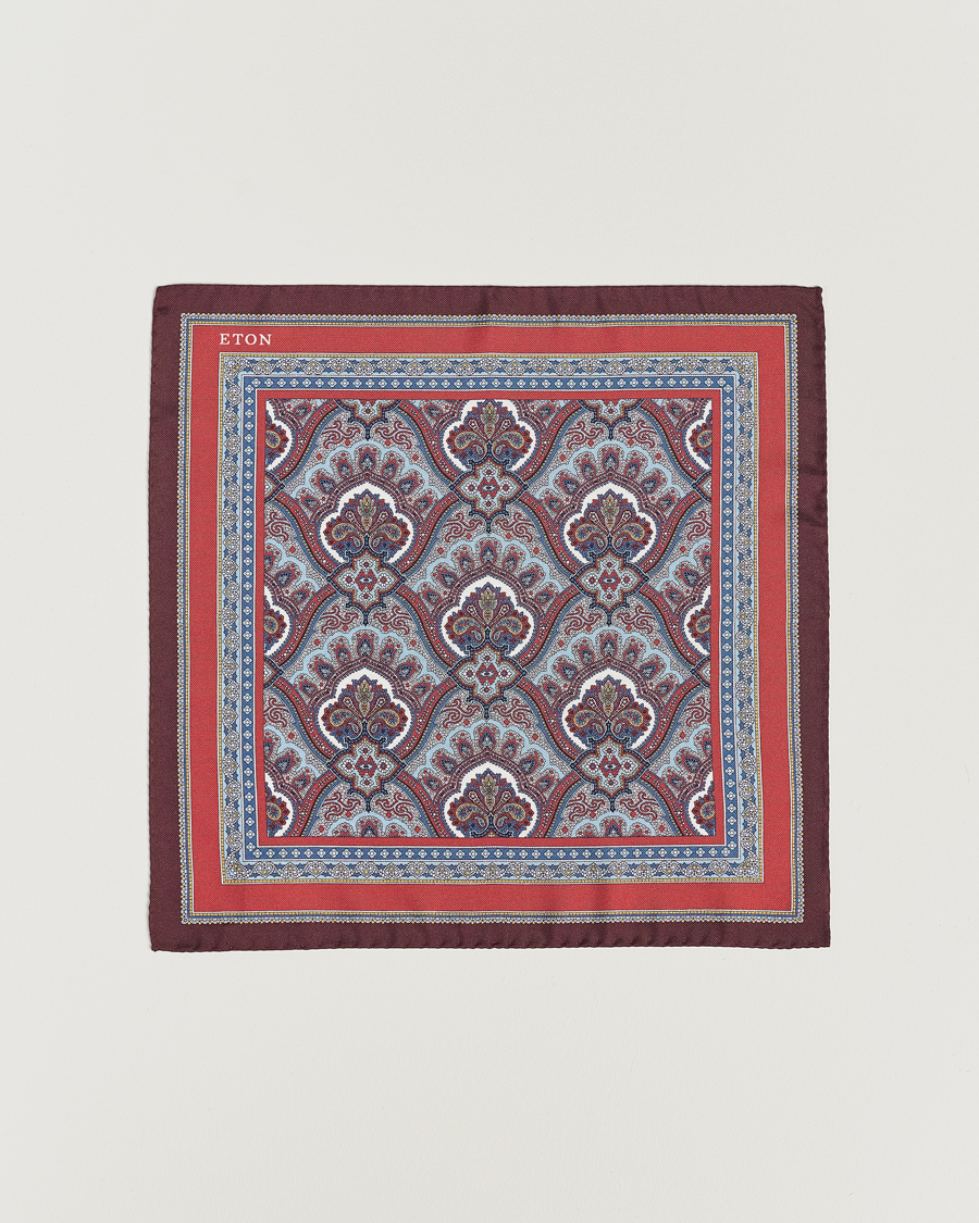 Men | Pocket Squares | Eton | Silk Paisley Print Pocket Square Red