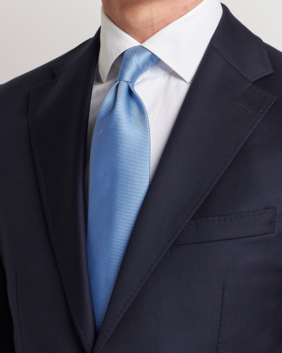 Men | Ties | Eton | Silk Basket Weave Tie Light Blue