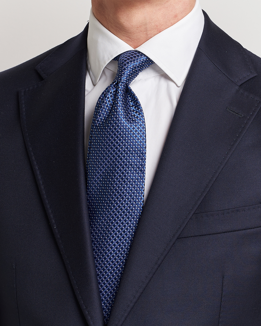 Men | Ties | Eton | Silk Geometric Weave Tie Navy