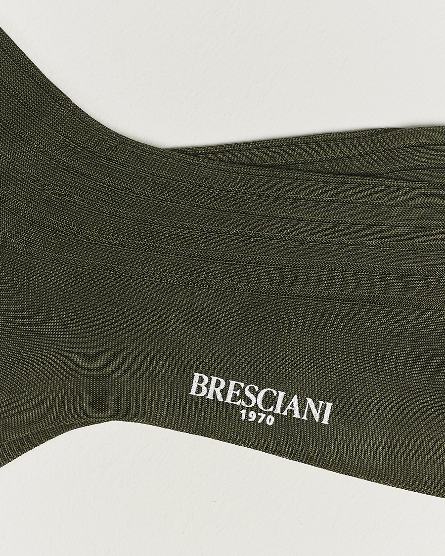 Men | Underwear & Socks | Bresciani | Cotton Ribbed Short Socks Olive Green