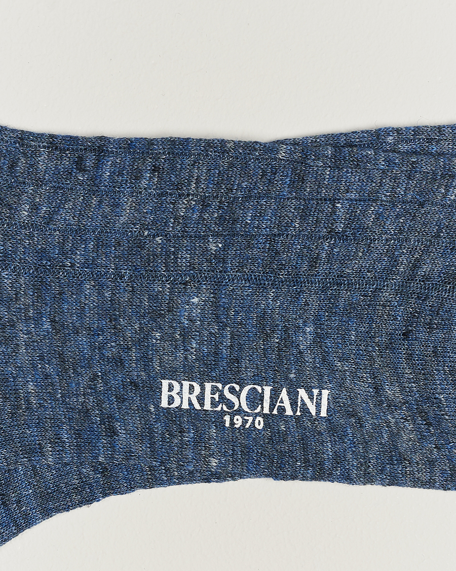 Men | Underwear & Socks | Bresciani | Linen Ribbed Short Socks Blue Melange