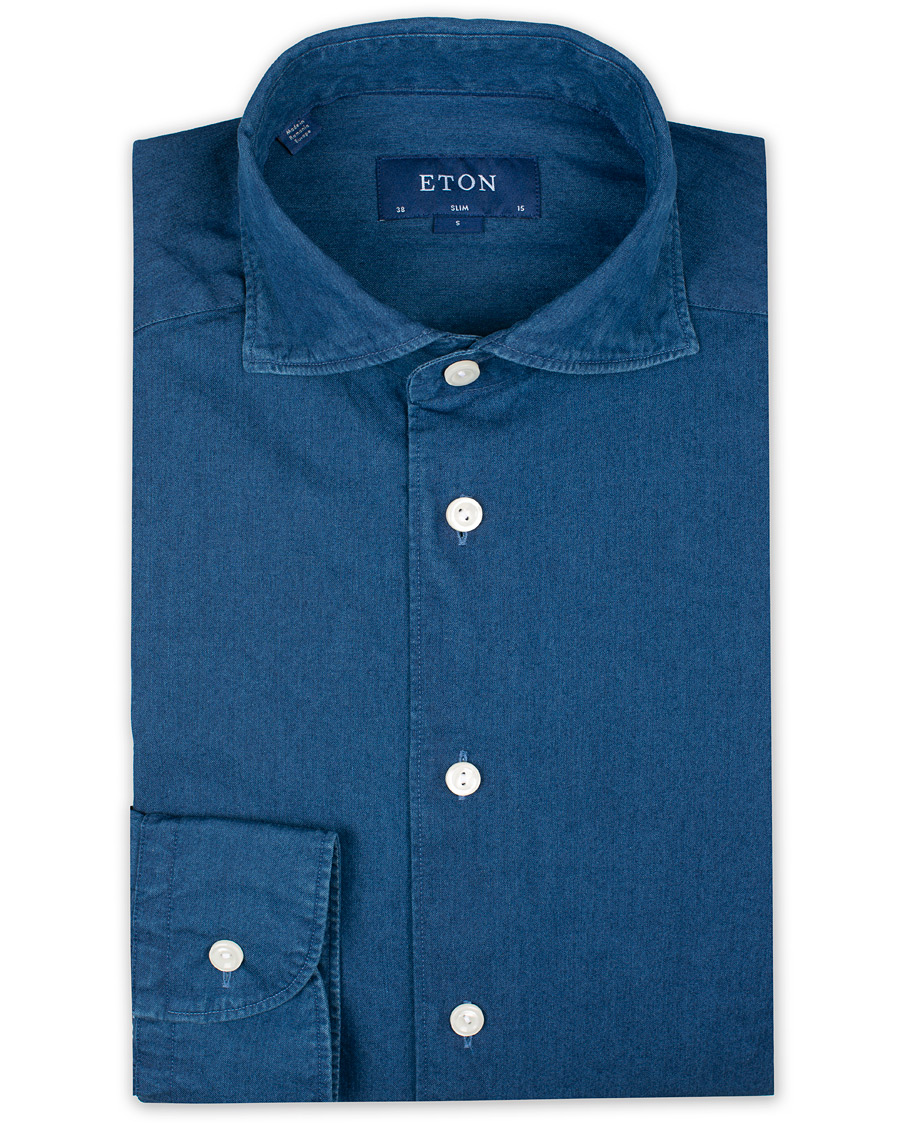 Men | Shirts | Eton | Slim Fit Twill Extreme Cutaway Shirt Dark Blue