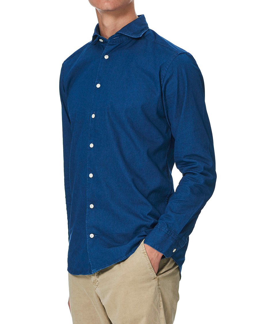 Men | Shirts | Eton | Slim Fit Twill Extreme Cutaway Shirt Dark Blue
