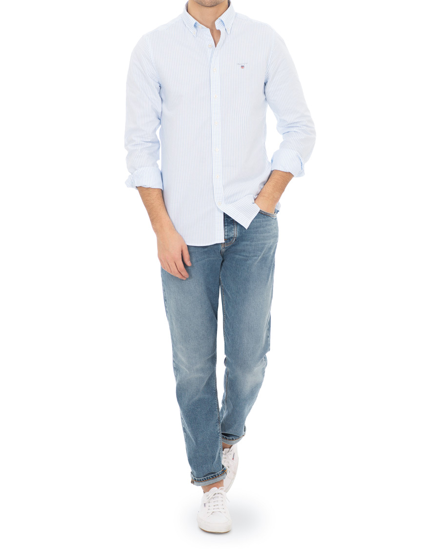 Men | Shirts | GANT | Slim Fit Oxford Banker Stripe Shirt Capri Blue