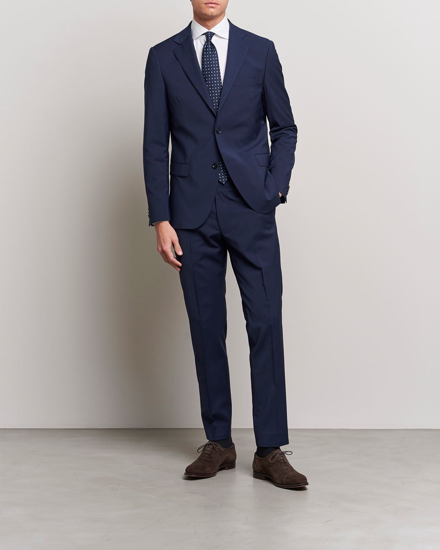 Men | Trousers | Oscar Jacobson | Denz Wool Stretch Trousers Blue