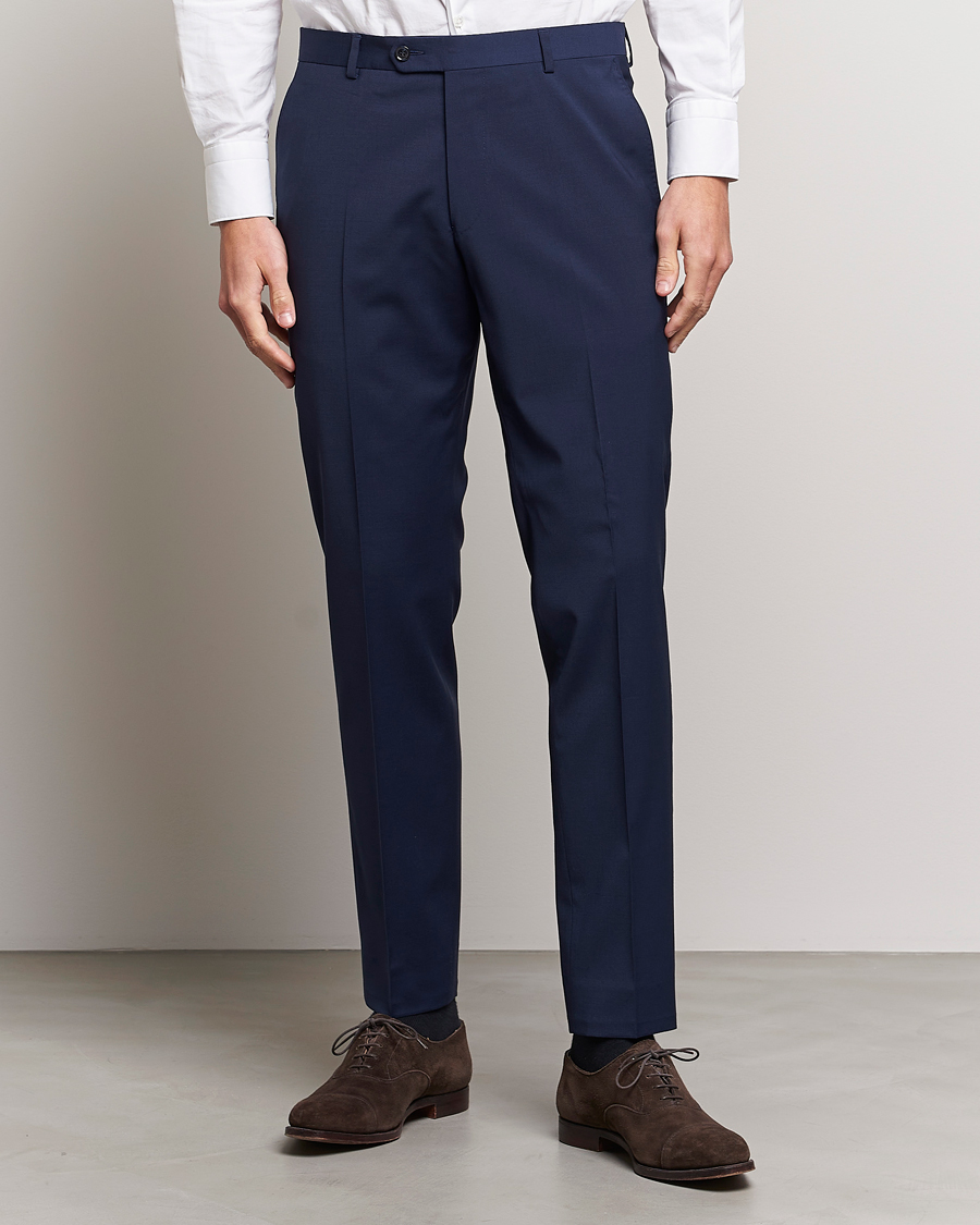 Men | Trousers | Oscar Jacobson | Denz Wool Stretch Trousers Blue