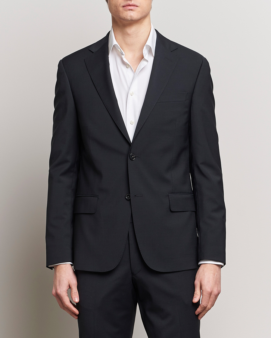 Men | Blazers | Oscar Jacobson | Edmund Wool Stretch Blazer Black