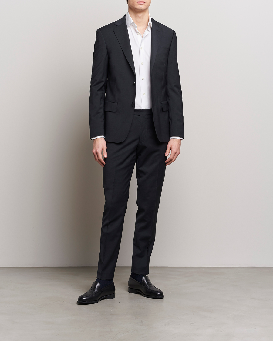 Men | Trousers | Oscar Jacobson | Denz Wool Stretch Trousers Black