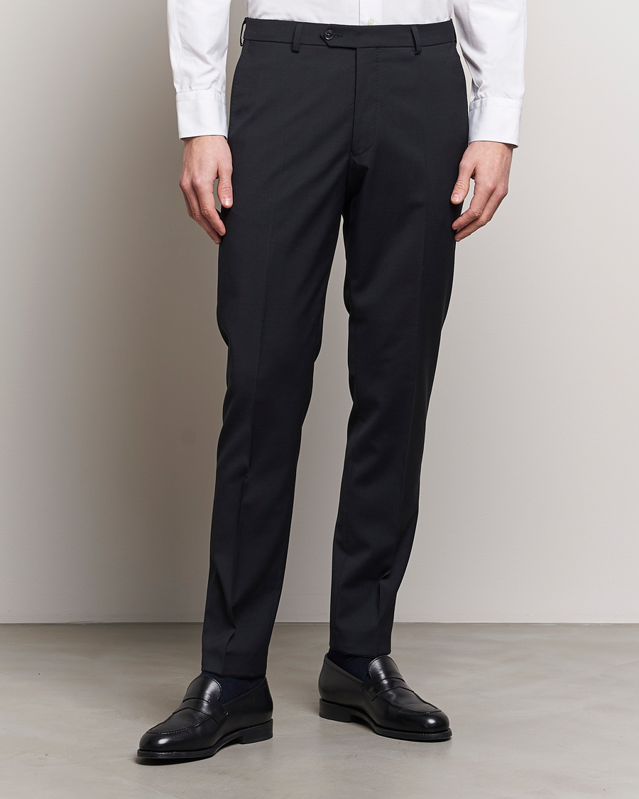 Men | Trousers | Oscar Jacobson | Denz Wool Stretch Trousers Black