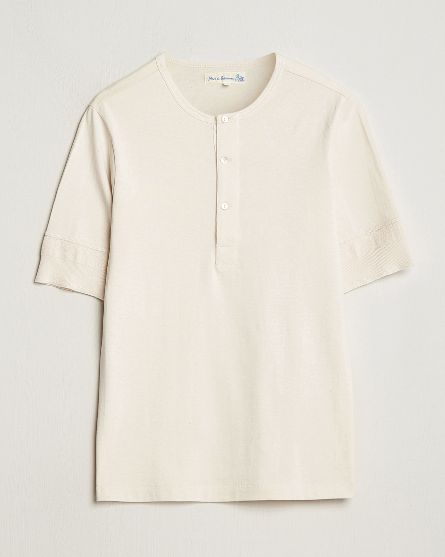 Men | Sweaters & Knitwear | Merz b. Schwanen | Short Sleeve Organic Cotton Henley Nature