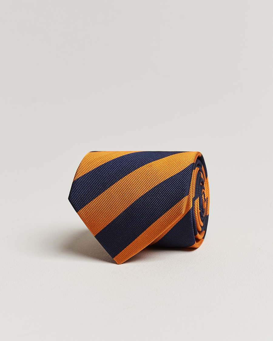 Men | Ties | Amanda Christensen | Regemental Stripe Classic Tie 8 cm Orange/Navy