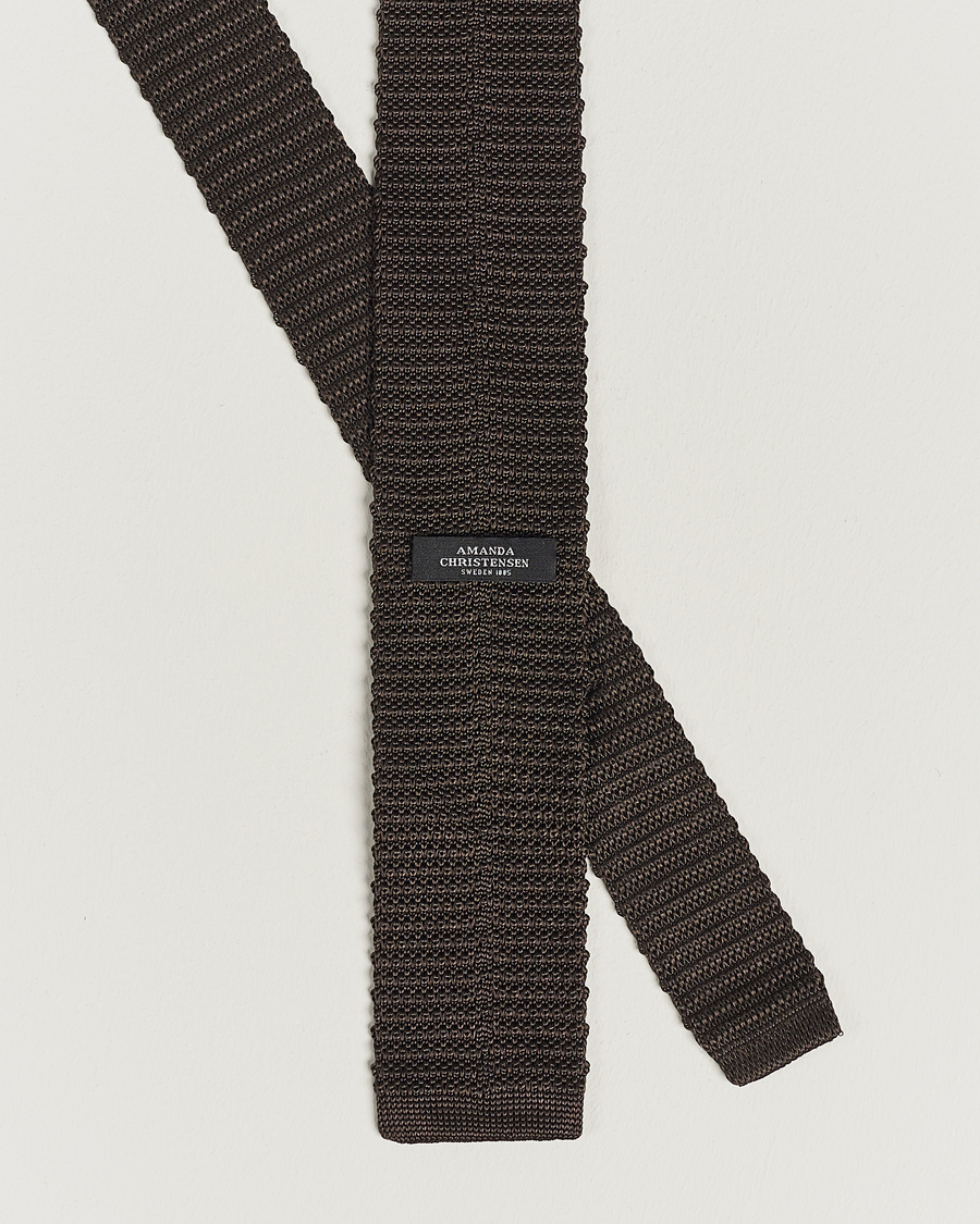 Men | Ties | Amanda Christensen | Knitted Silk Tie 6 cm Brown
