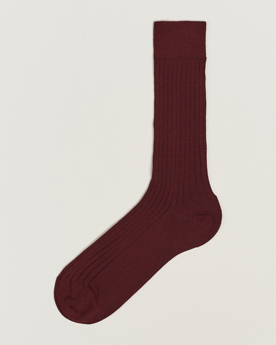 Men | Underwear & Socks | Bresciani | Wool/Nylon Ribbed Short Socks Burgundy
