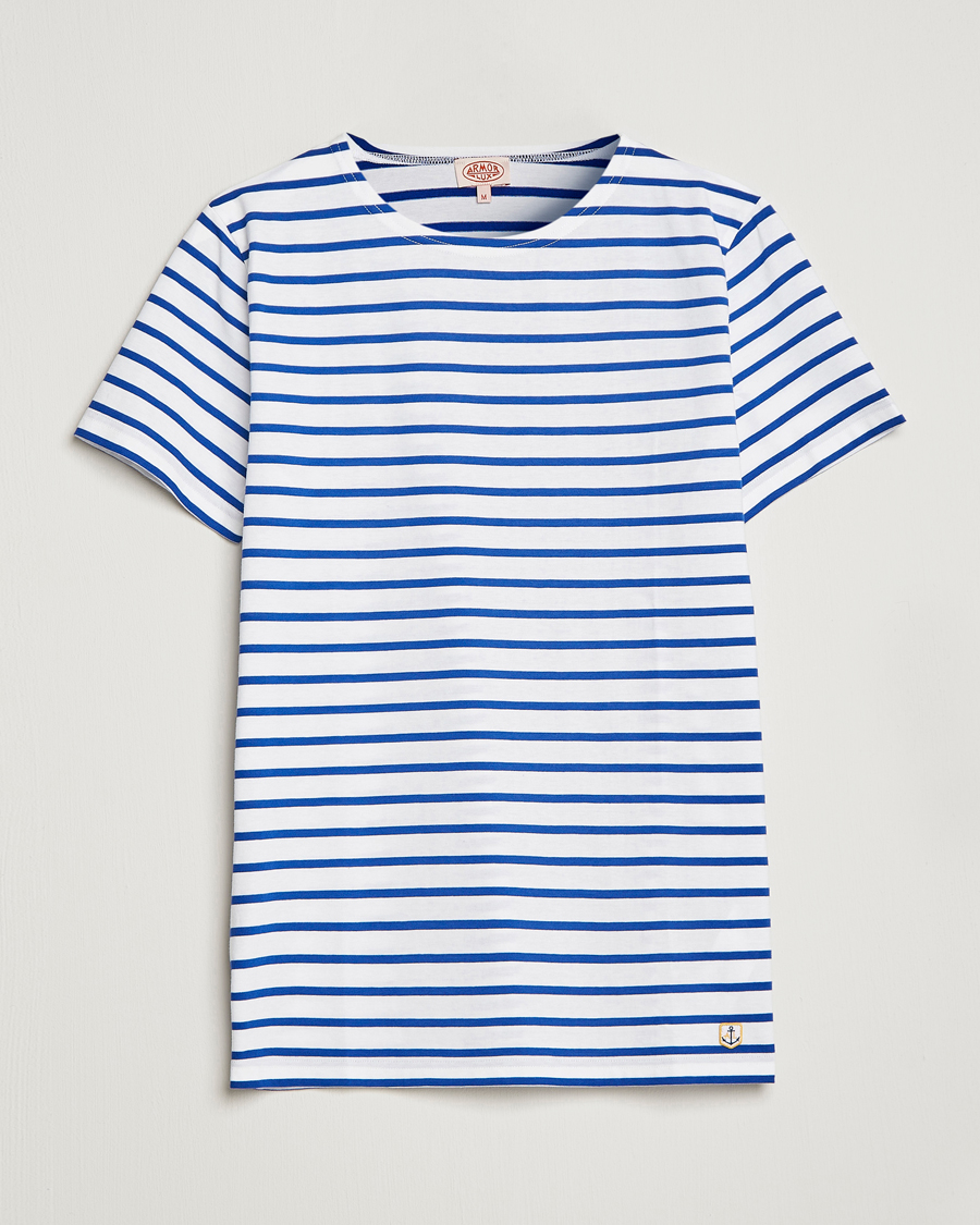 Men | T-Shirts | Armor-lux | Hoëdic Boatneck Héritage Stripe T-shirt White/Blue