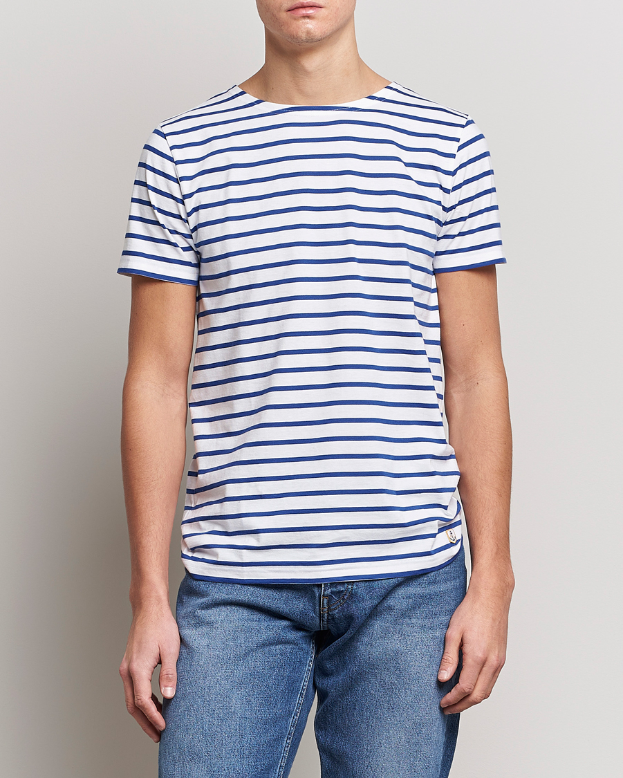 Men | T-Shirts | Armor-lux | Hoëdic Boatneck Héritage Stripe T-shirt White/Blue