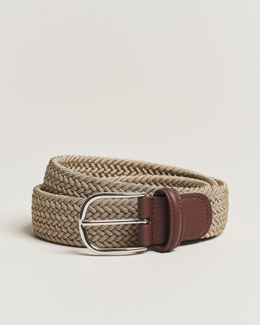 Men | Belts | Anderson's | Stretch Woven 3,5 cm Belt Beige