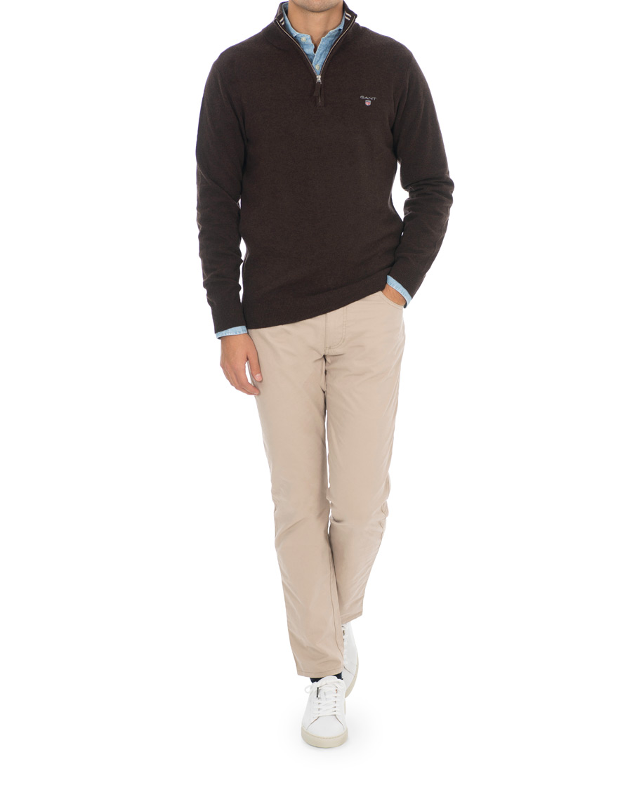 Men | Sweaters & Knitwear | GANT | Lambswool Half Zip Dark Brown