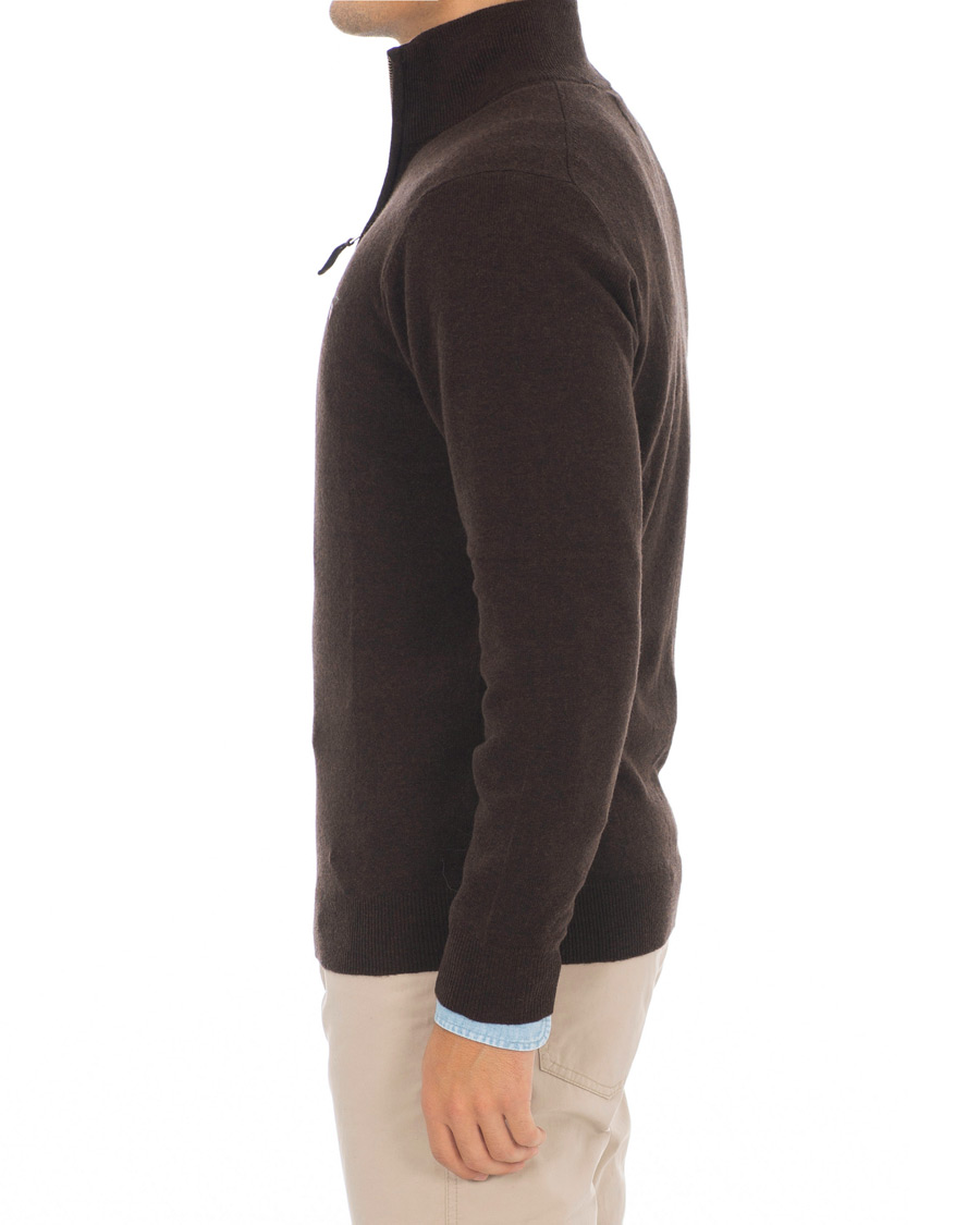Men | Sweaters & Knitwear | GANT | Lambswool Half Zip Dark Brown