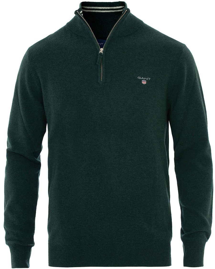 Men | Sweaters & Knitwear | GANT | Lambswool Half Zip Tartan Green