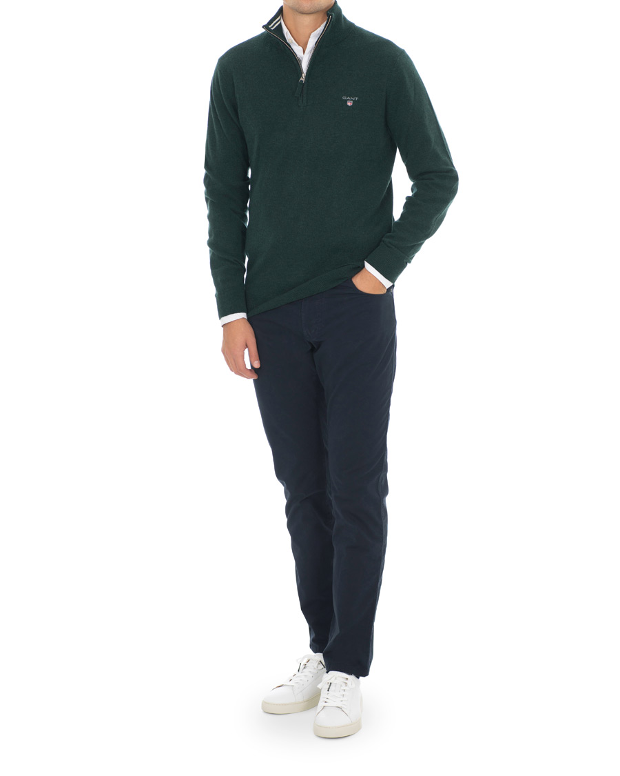Men | Sweaters & Knitwear | GANT | Lambswool Half Zip Tartan Green