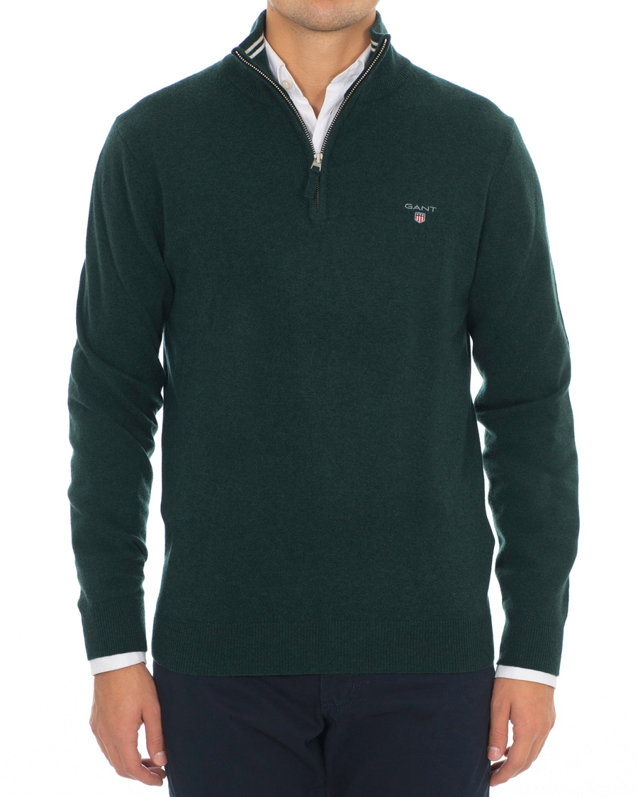 Men | Sweaters & Knitwear | GANT | Lambswool Half Zip Tartan Green