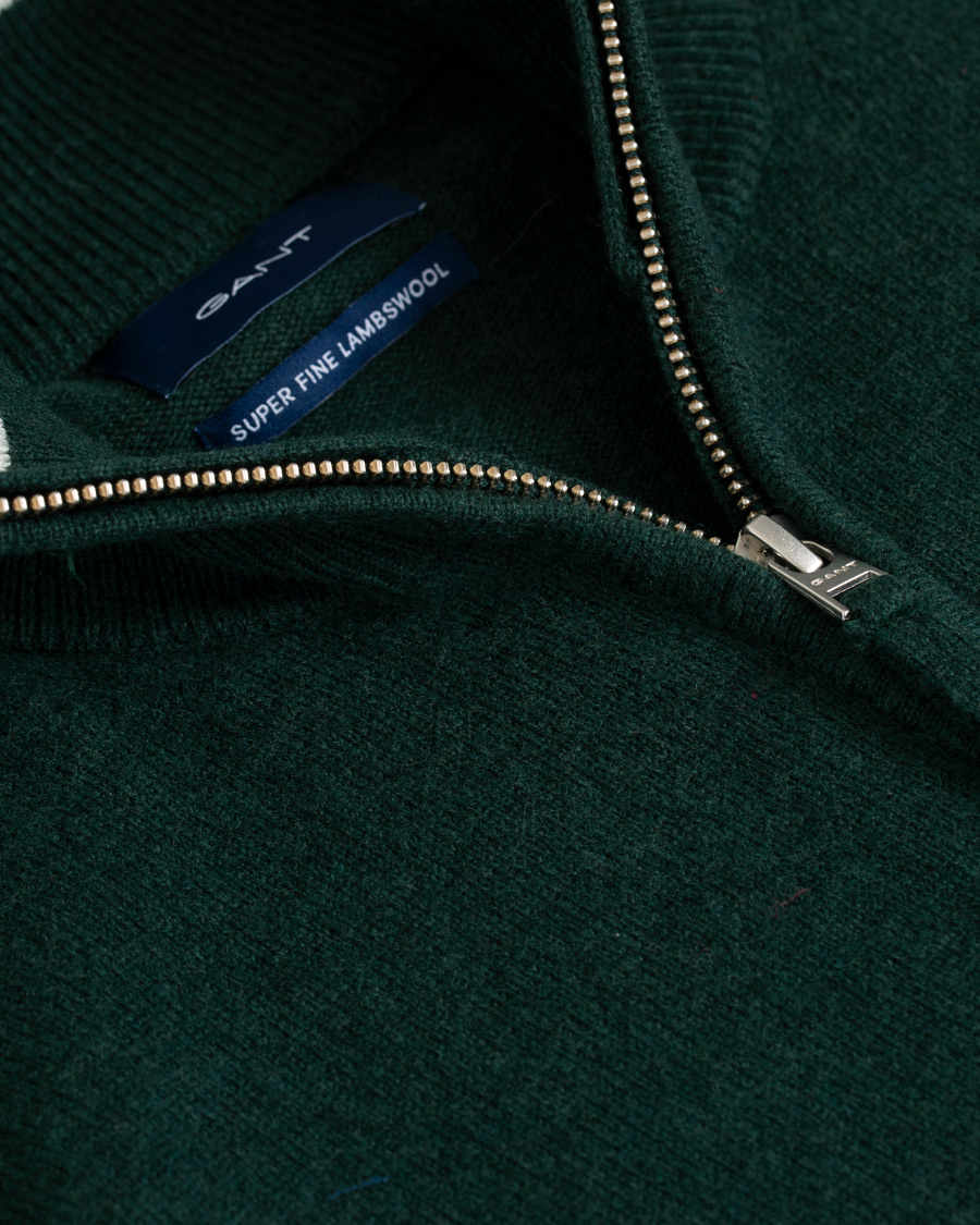 Men | Sweaters & Knitwear | GANT | Lambswool Half Zip Tartan Green