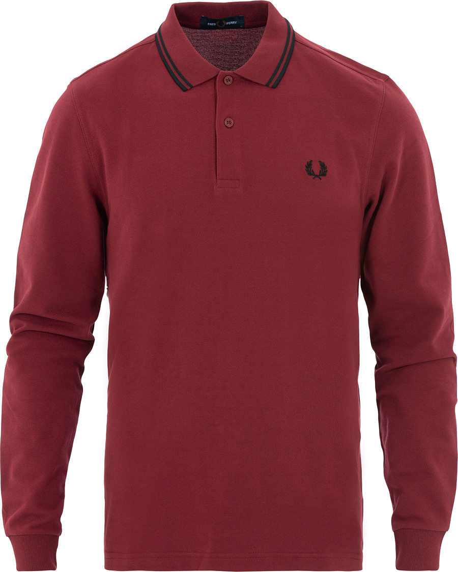 Men | Sweaters & Knitwear | Fred Perry | Slim Fit Long Sleeve Polo Twin Tip Wine Red