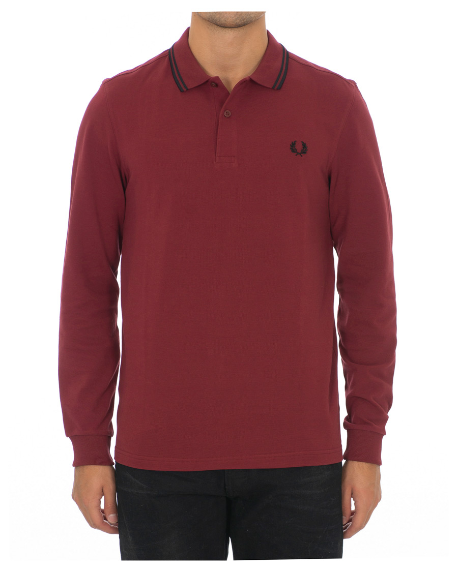 Men | Sweaters & Knitwear | Fred Perry | Slim Fit Long Sleeve Polo Twin Tip Wine Red