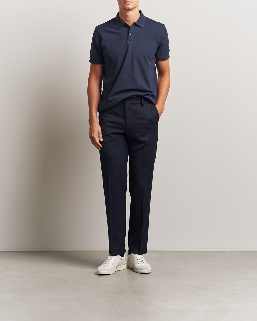Men | Polo Shirts | Sunspel | Short Sleeve Pique Polo Navy