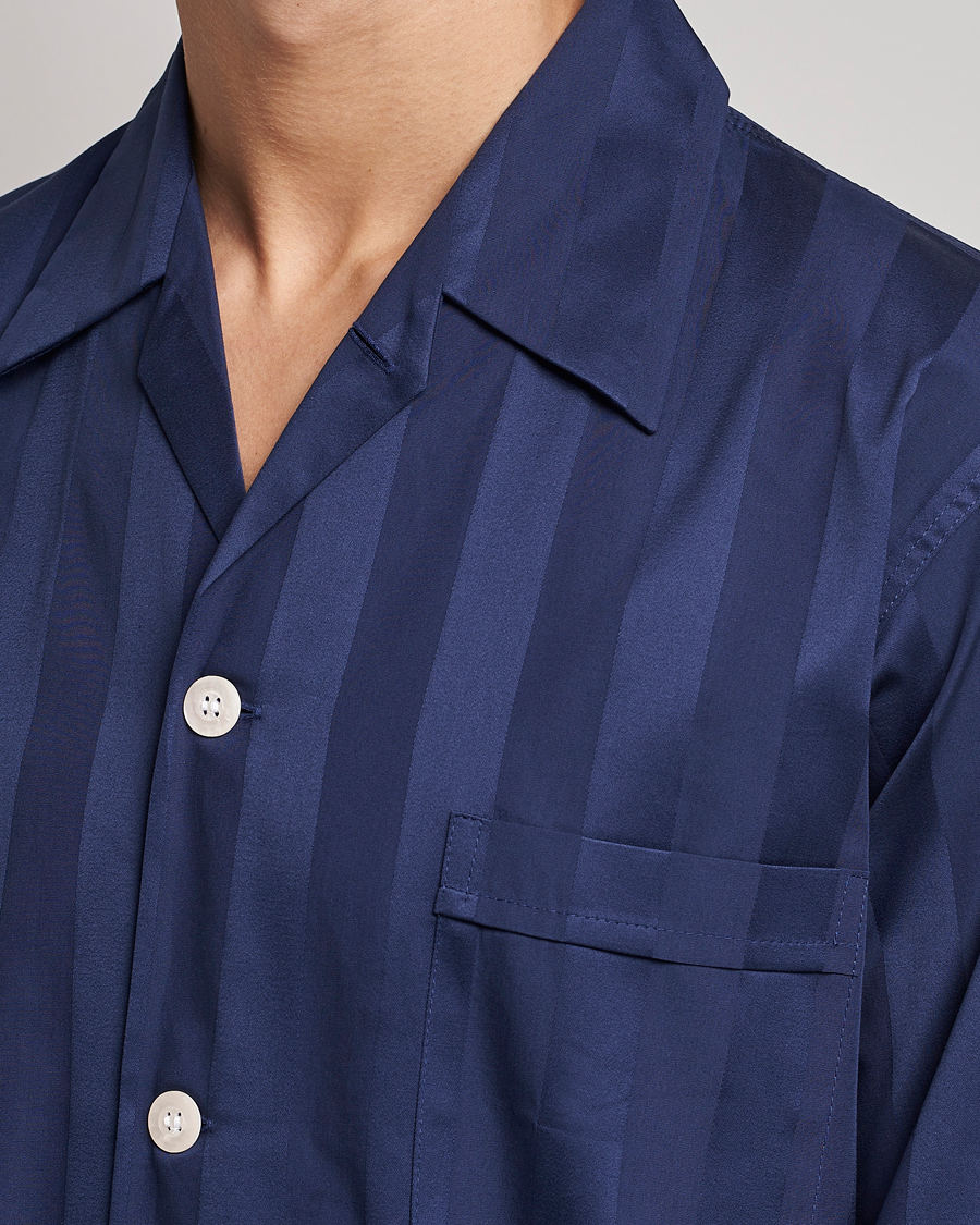 Men | Pyjamas & Robes | Derek Rose | Striped Cotton Satin Pyjama Set Navy