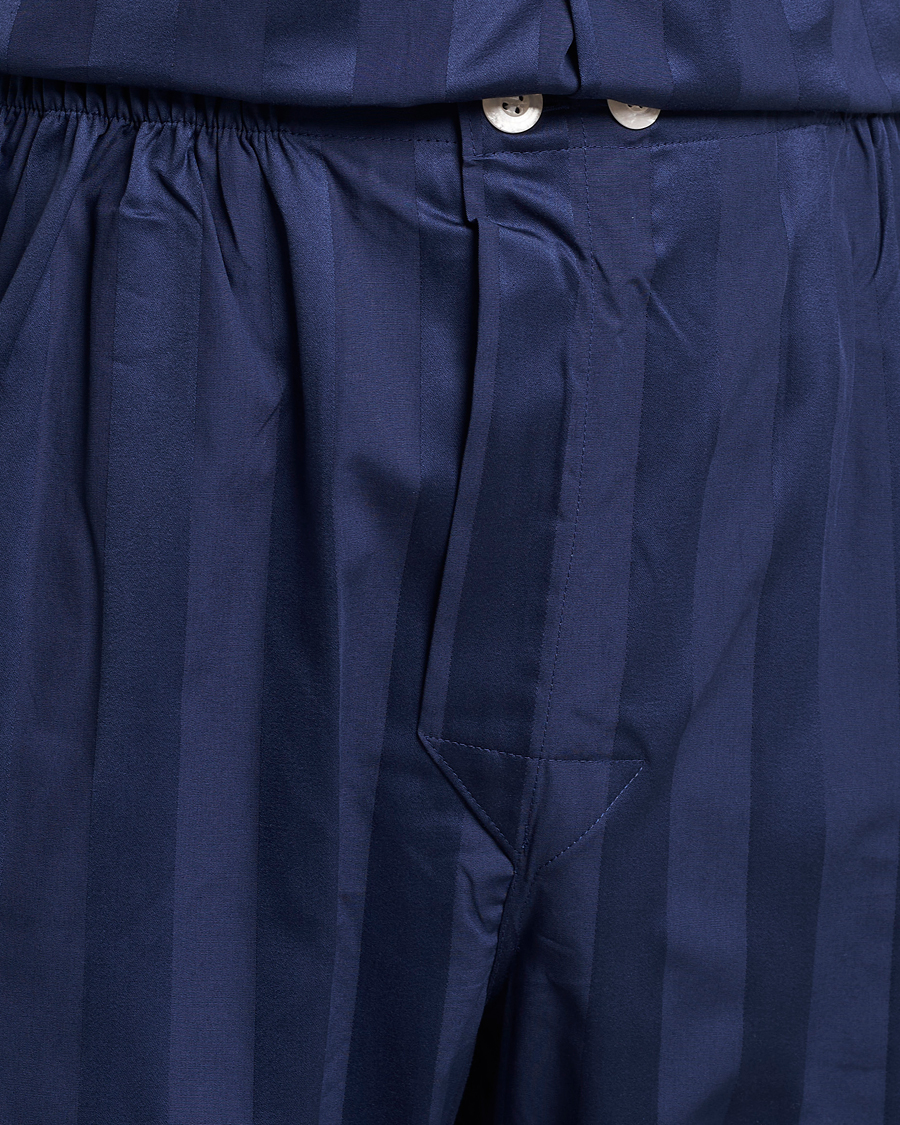 Men | Pyjamas & Robes | Derek Rose | Striped Cotton Satin Pyjama Set Navy