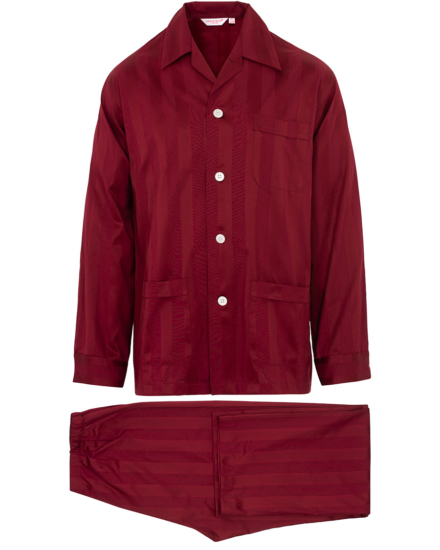 Men | Pyjamas & Robes | Derek Rose | Cotton Satin Striped Pyjama Set Wine Red