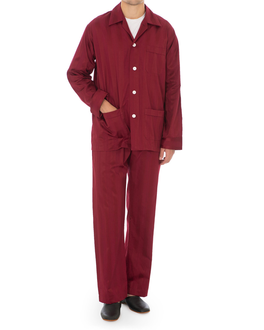 Men | Pyjamas & Robes | Derek Rose | Cotton Satin Striped Pyjama Set Wine Red