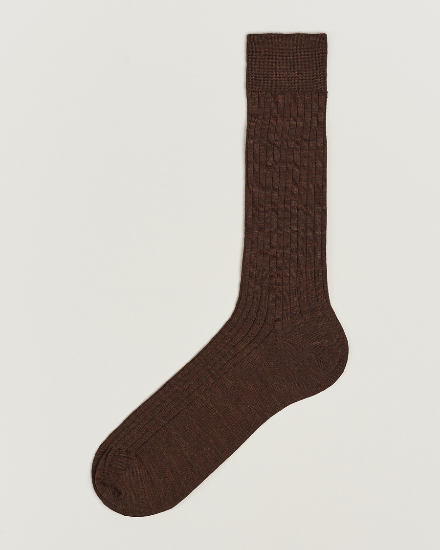Men | Underwear & Socks | Bresciani | Wool/Nylon Ribbed Short Socks Brown Melange
