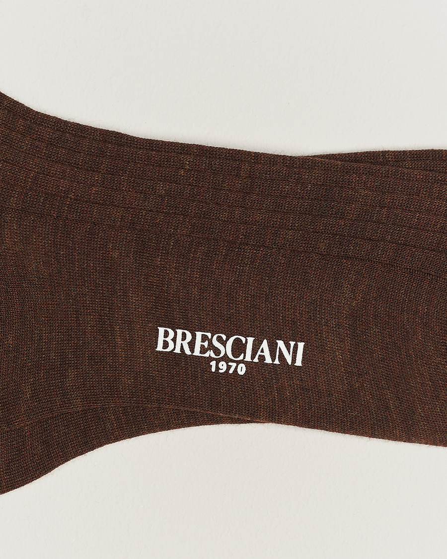 Men | Underwear & Socks | Bresciani | Wool/Nylon Ribbed Short Socks Brown Melange