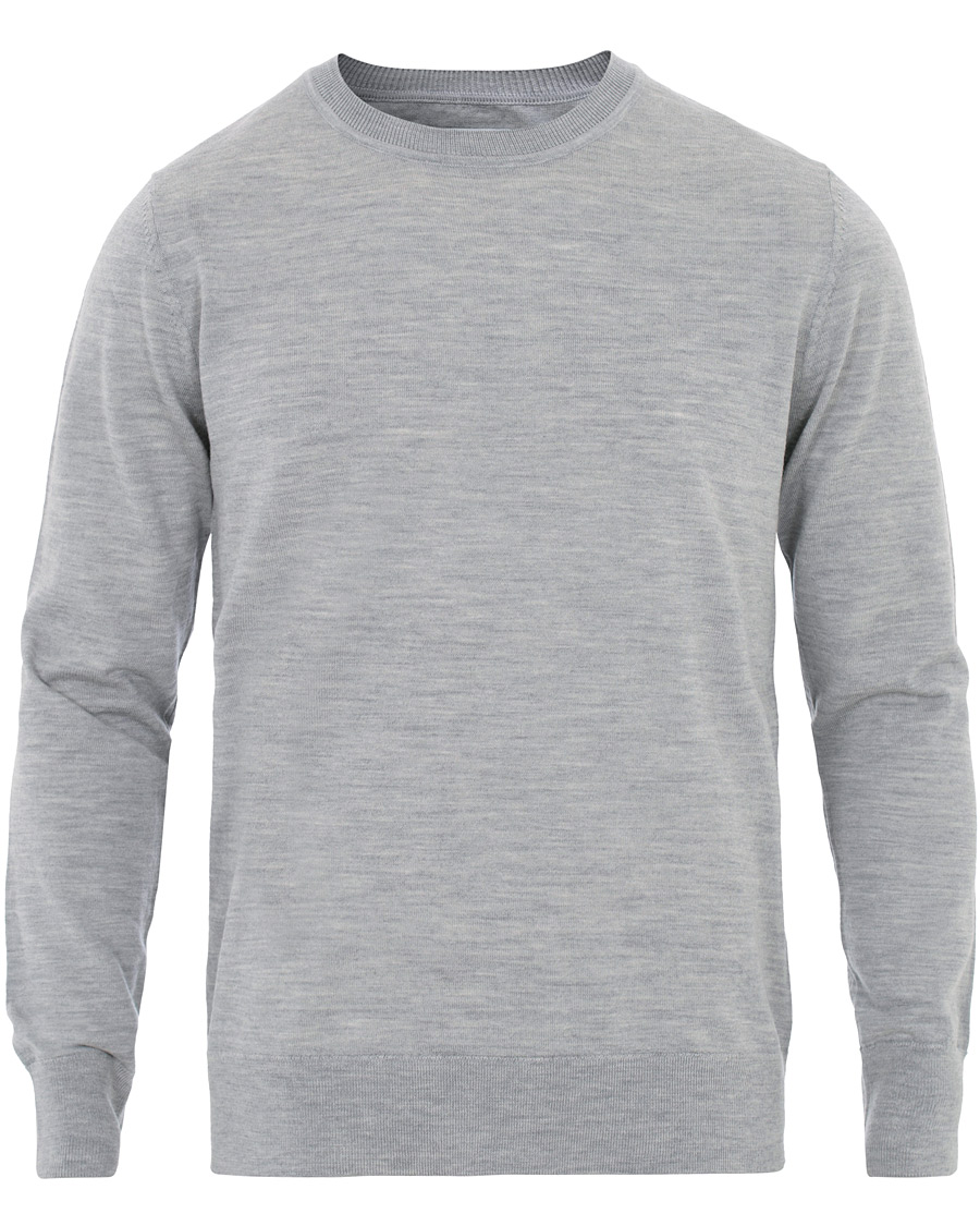 Men | Sweaters & Knitwear | Samsøe Samsøe | Samsøe & Samsøe Flemming Superfine Merino Wool Crew Neck Grey Mel