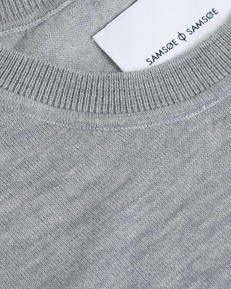 Men | Sweaters & Knitwear | Samsøe Samsøe | Samsøe & Samsøe Flemming Superfine Merino Wool Crew Neck Grey Mel