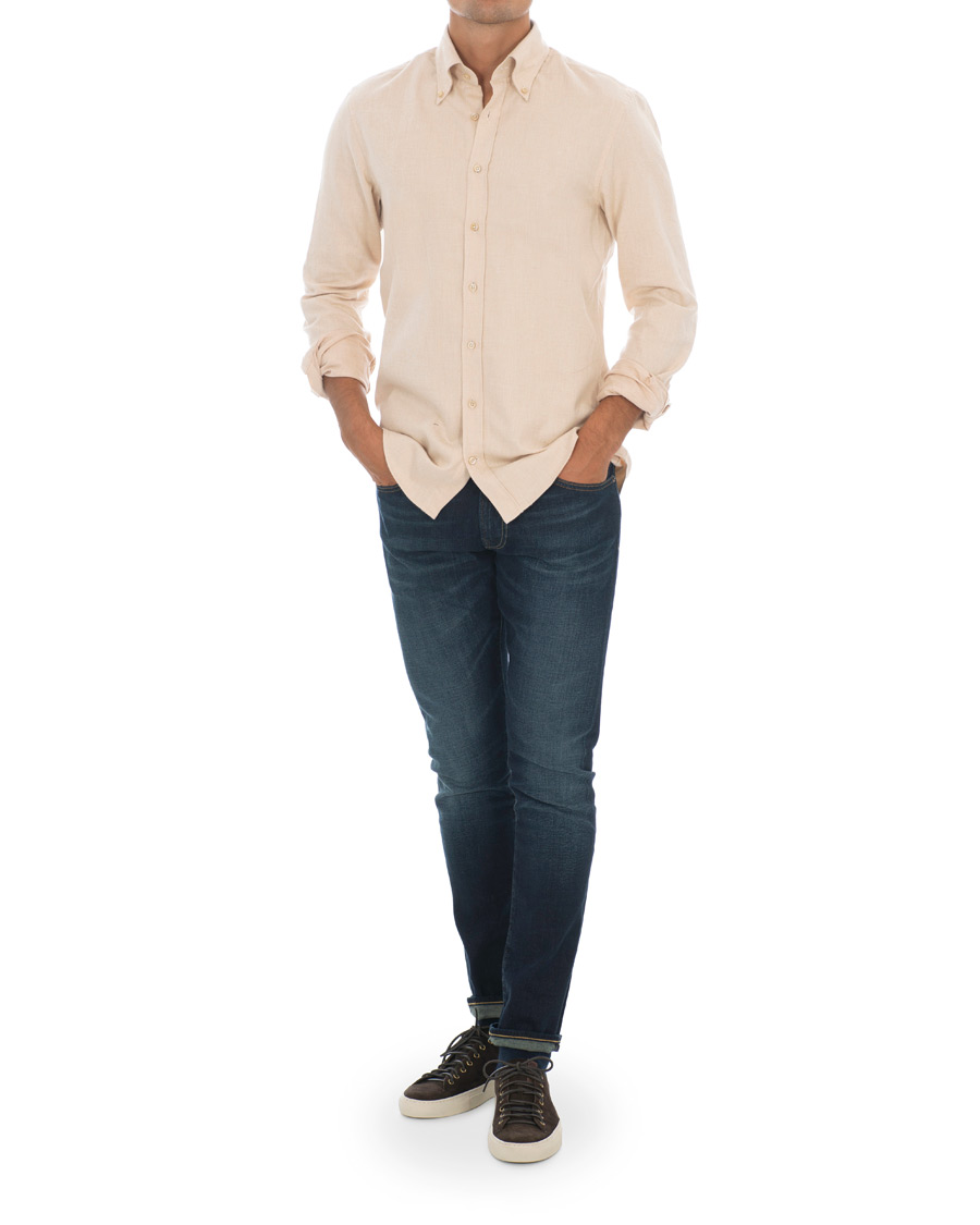 Men | Shirts | Stenströms | Slimline Flannel Shirt Beige