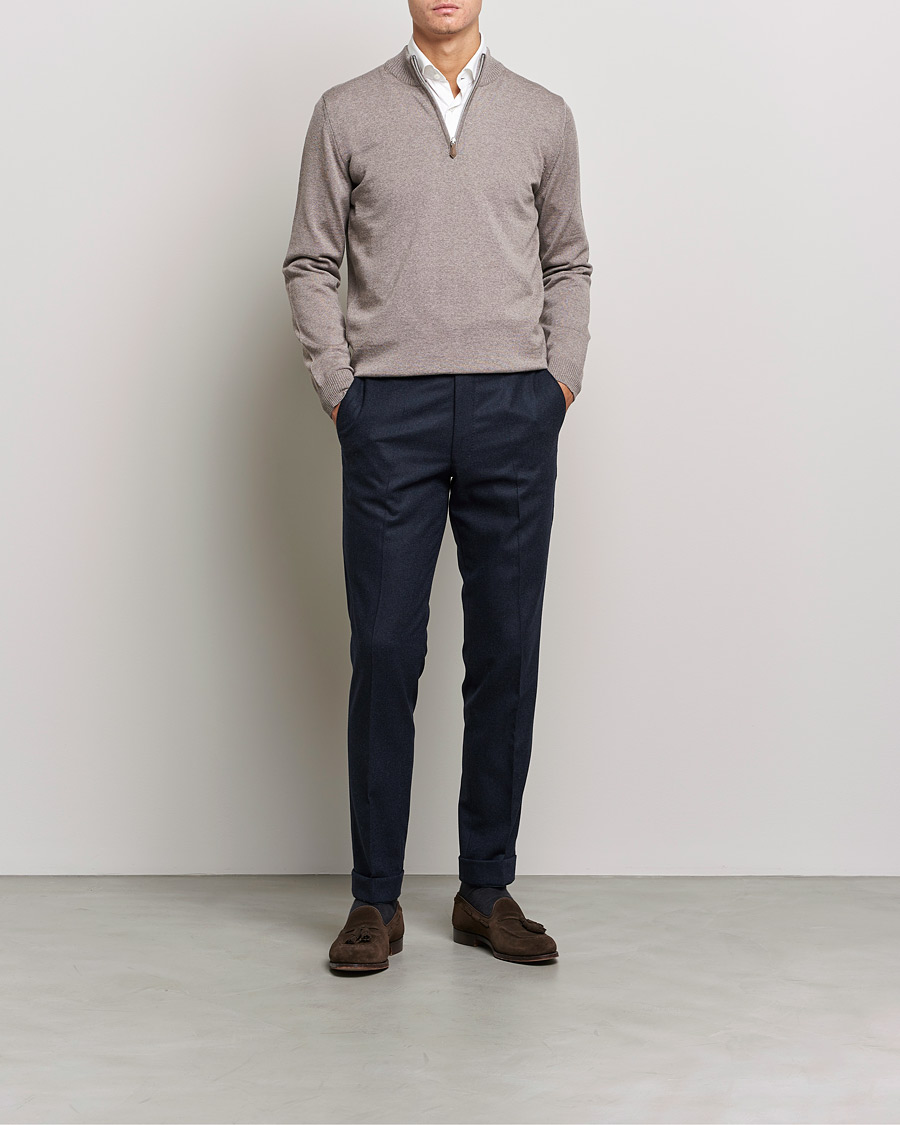 Men | Sweaters & Knitwear | Stenströms | Merino Half Zip Mud Brown