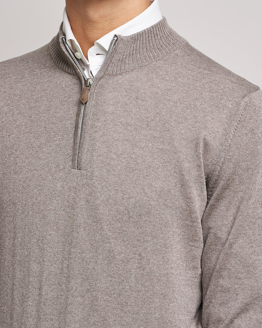Men | Sweaters & Knitwear | Stenströms | Merino Half Zip Mud Brown