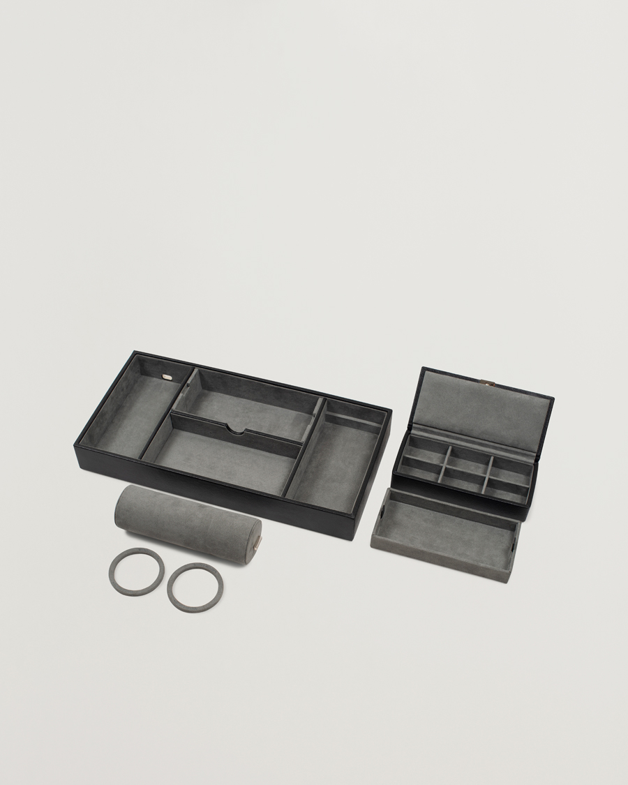 Men | Watch & Jewellery Boxes | WOLF | Howard Valet Tray with Cuff Black/Grey Pebble