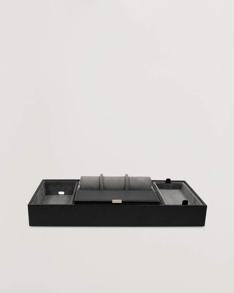 Men | Watch & Jewellery Boxes | WOLF | Howard Valet Tray with Cuff Black/Grey Pebble