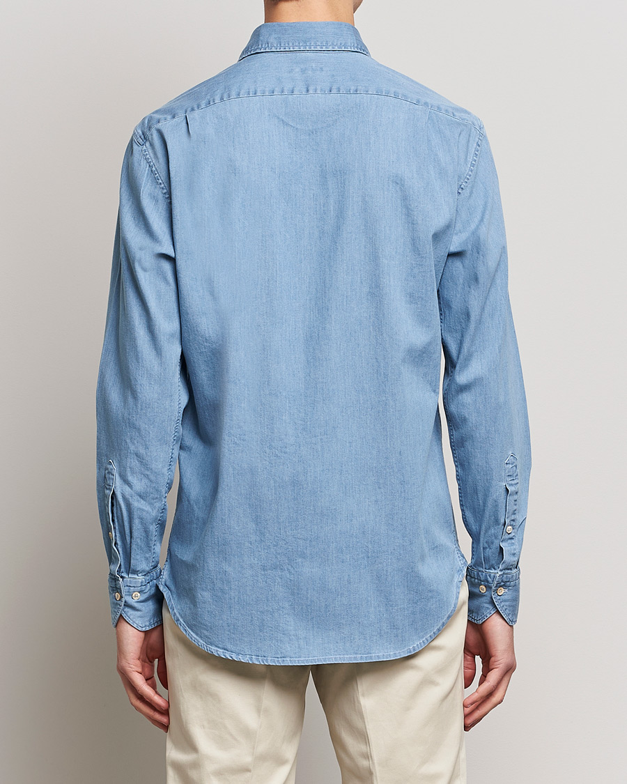 Men | Shirts | Stenströms | Fitted Body Garment Washed Shirt Light Denim
