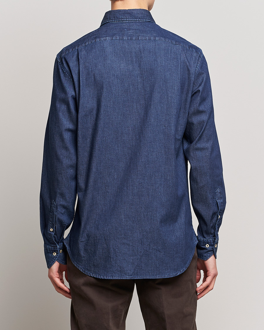 Men | Shirts | Stenströms | Fitted Body Garment Washed Shirt Dark Denim